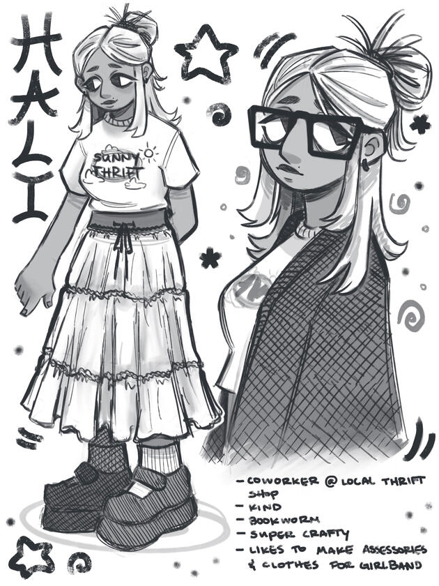 Girl Band Character Sheet: Hali